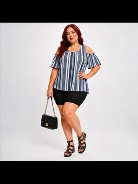 ELLE | Cold-Shoulder Striped Swing Top | XL | Modern Boho